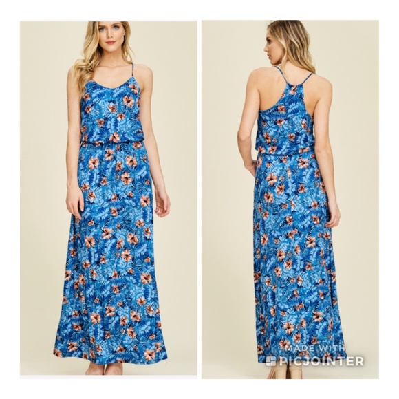 Dresses & Skirts - Blue Floral Sheath Maxi Dress